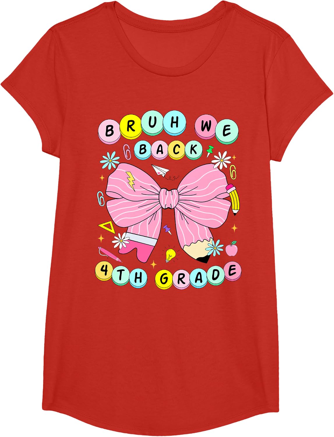 Bruh We Back 4th Grade First Day of School Back to School T-Shirt - Girls Red