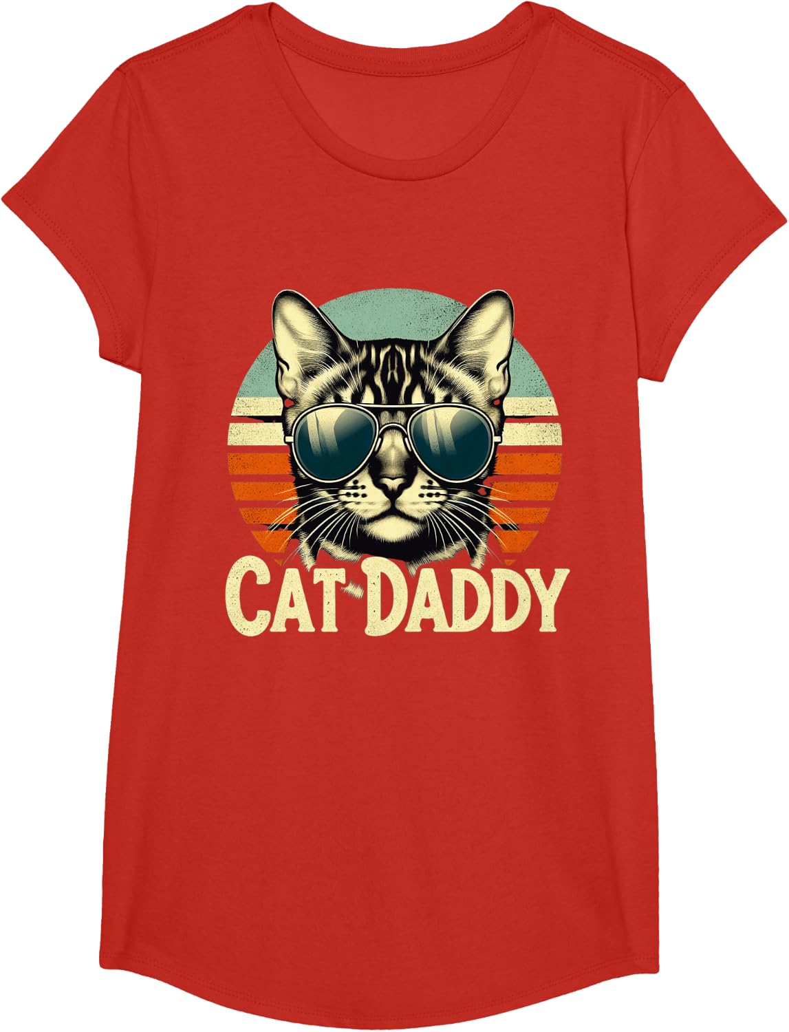 Cat Daddy Funny Cool Bengal Cat Father's Day Retro Cat Dad T-Shirt - Girls Red