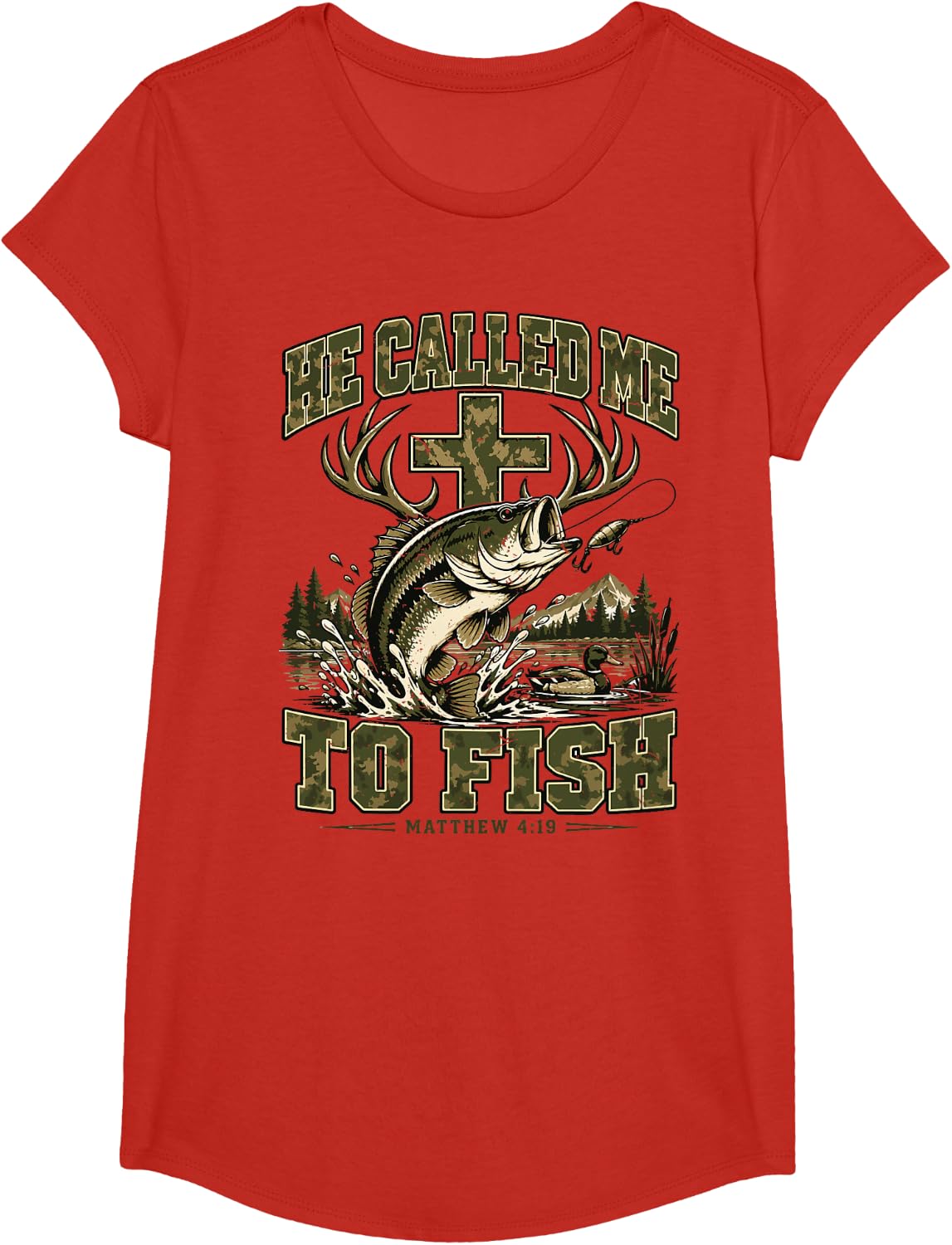 He Called Me to Fish Bible Verse Fishing Christian Fisherman T-Shirt - Girls Red