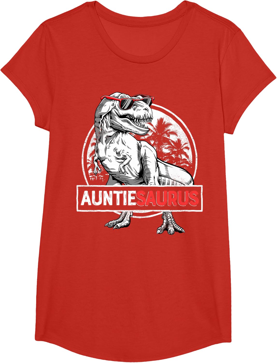 Auntiesaurus T rex Dinosaur Auntie Saurus Family Matching T-Shirt - Girls Red