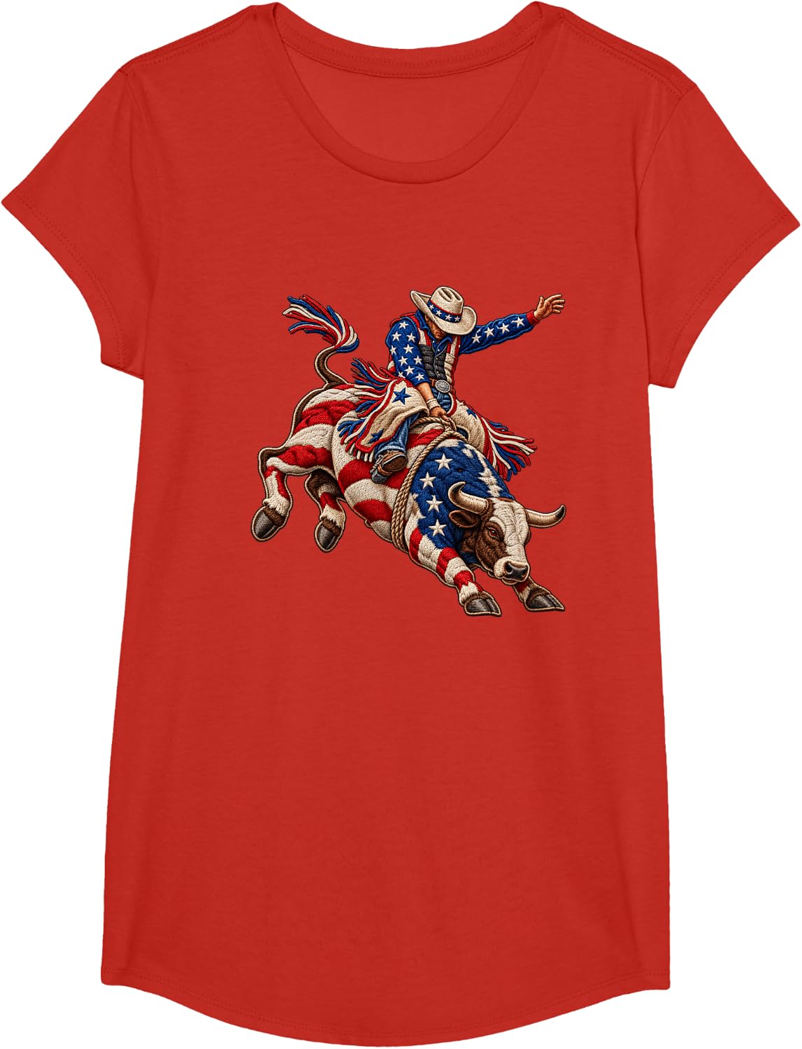 American Rodeo Riding Bull Retro USA Vintage Souvenir Kids T-Shirt - Girls Red