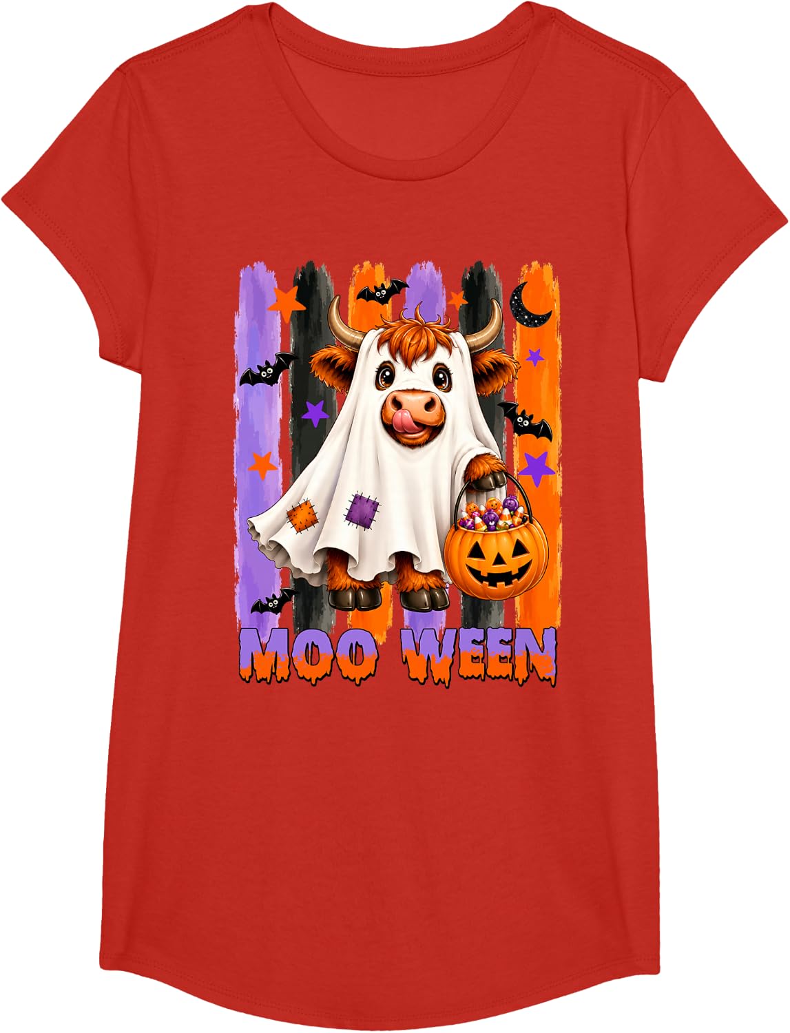 Funny Ghost Costume Highland Cow Lover Moo Ween Halloween T-Shirt - Girls Red