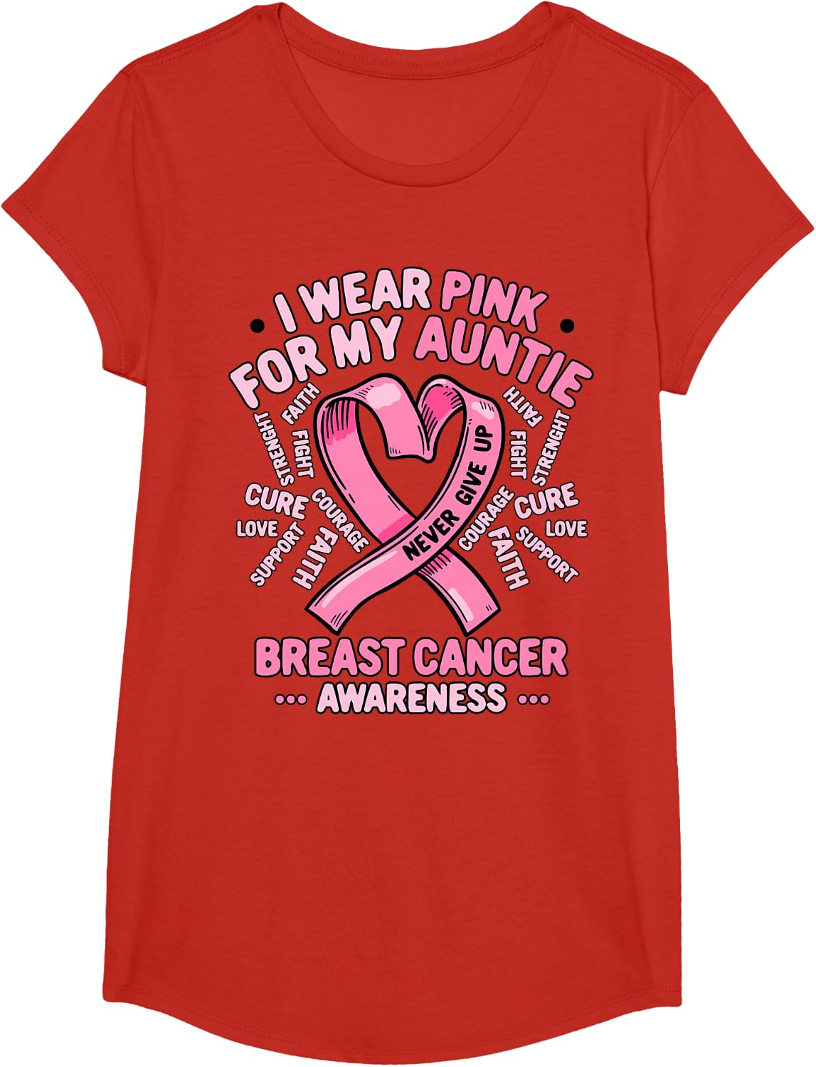 Aunt Breast Cancer Awareness Month I Wear Pink For My Auntie T-Shirt - Girls Red