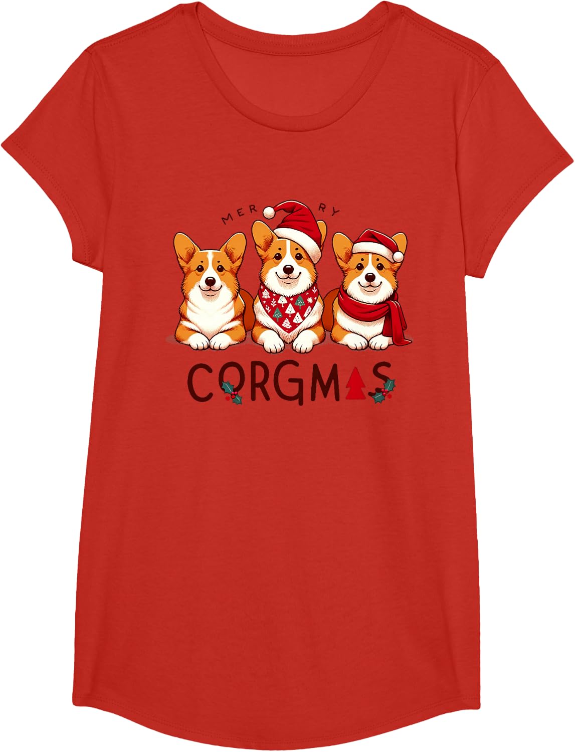 Merry Christmas Corgi Dog Santa Love Corgis Family Matching T-Shirt - Girls Red