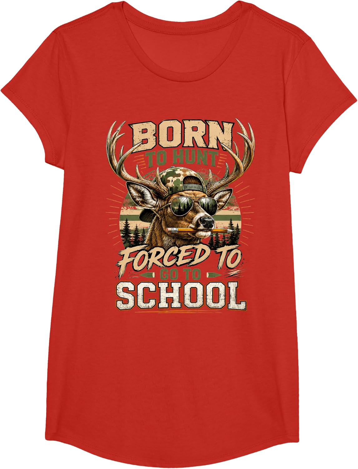 Deer Hunting Hunter Born Hunt Forced Go School Boys Youth T-Shirt - Girls Red