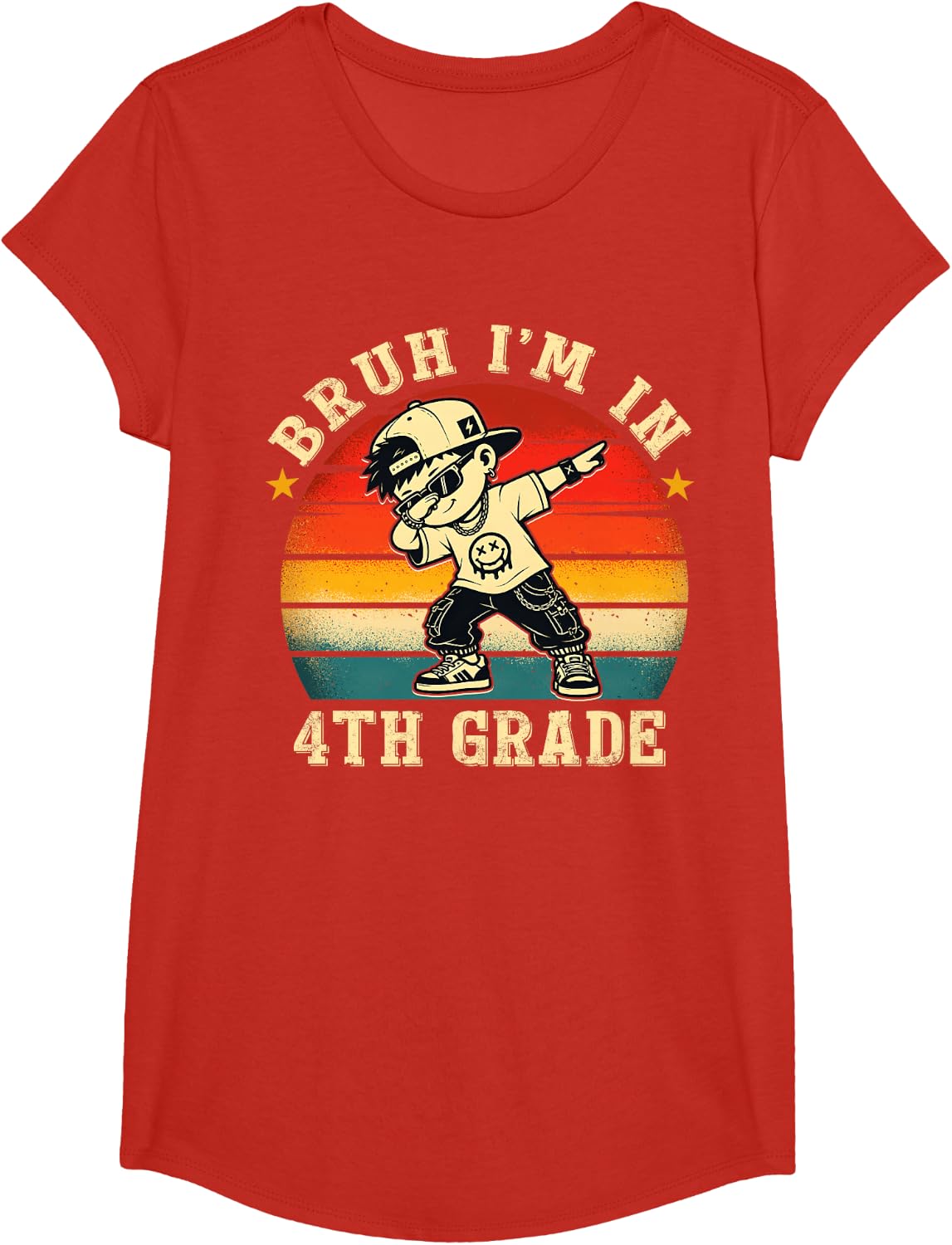 Bruh I'm in 4th Grade Funny First Day of School Boy Girl T-Shirt - Girls Red