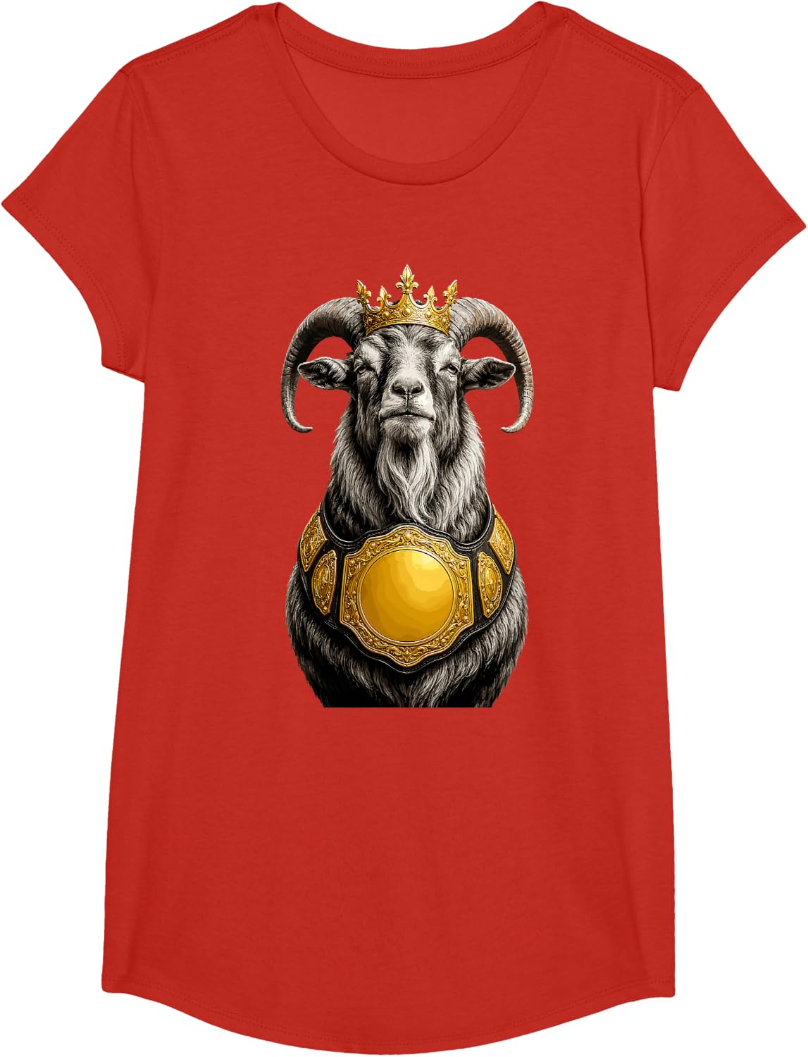 Goat Boxing Crown Belt Greatest of World T-Shirt - Girls Red