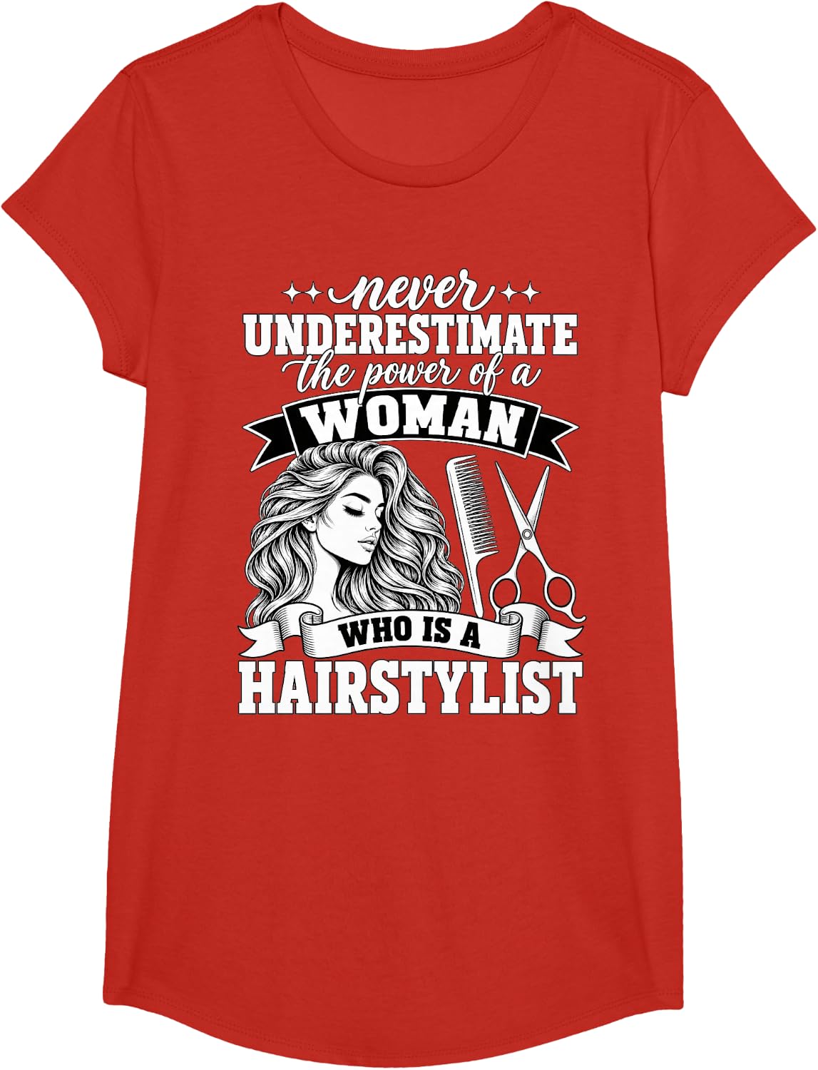 Hairstylist Woman Power Hairdresser Cosmetology Stylist Her T-Shirt - Girls Red