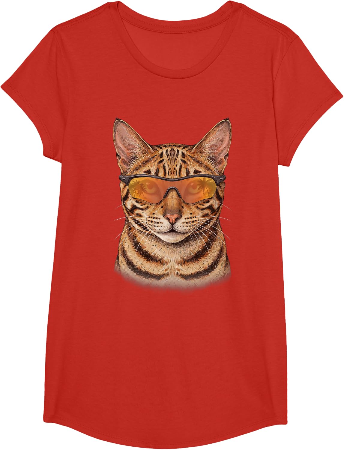 Bengal Cat with Sunglasses Funny Cat Mom T-Shirt - Girls Red
