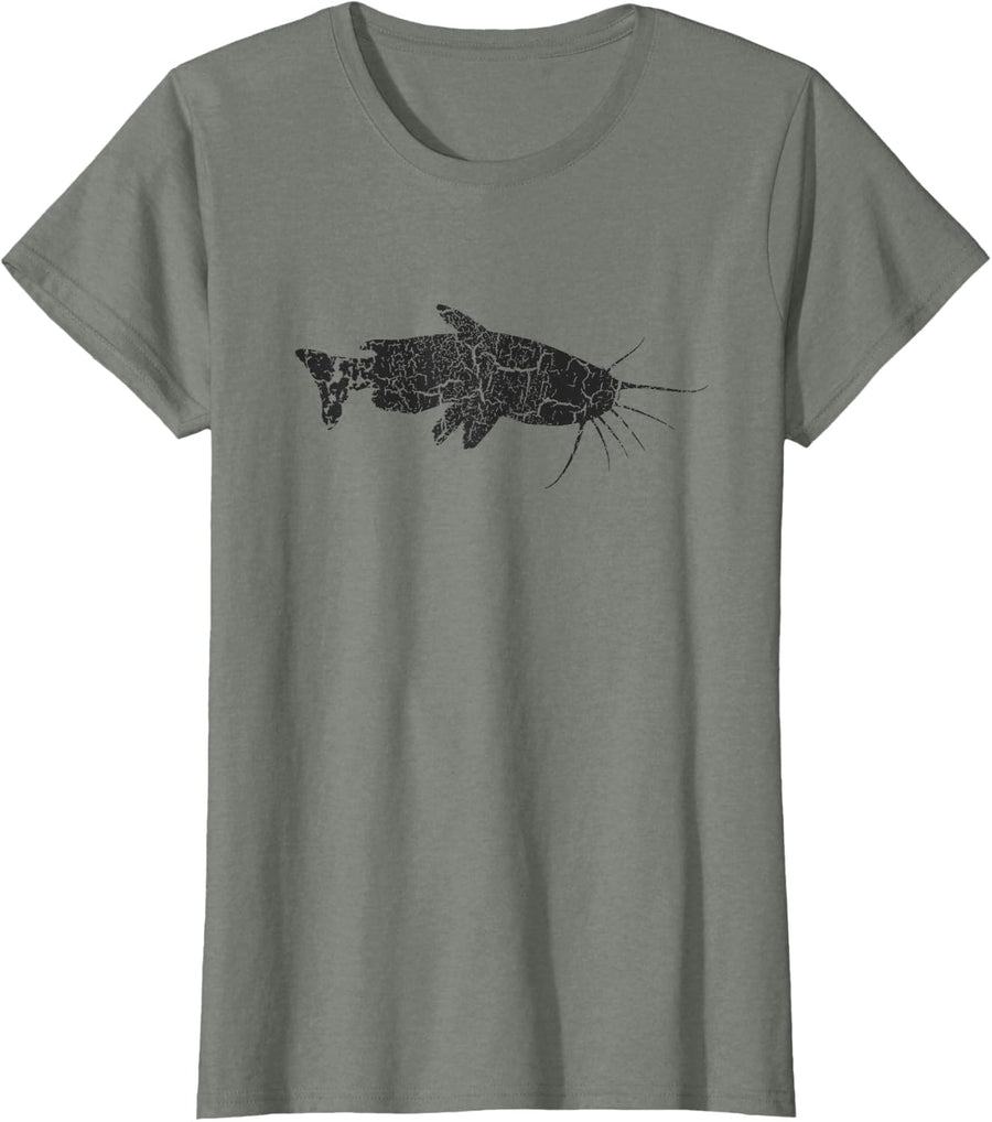 Catfish Distressed Print - Vintage Catfish T-Shirt - Olive Heather