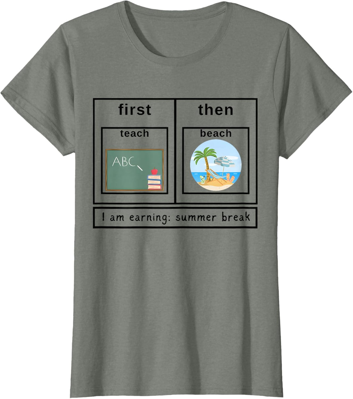 First Teach Then Beach I Am Earning A Summer Break Teacher T-Shirt - Olive Heather