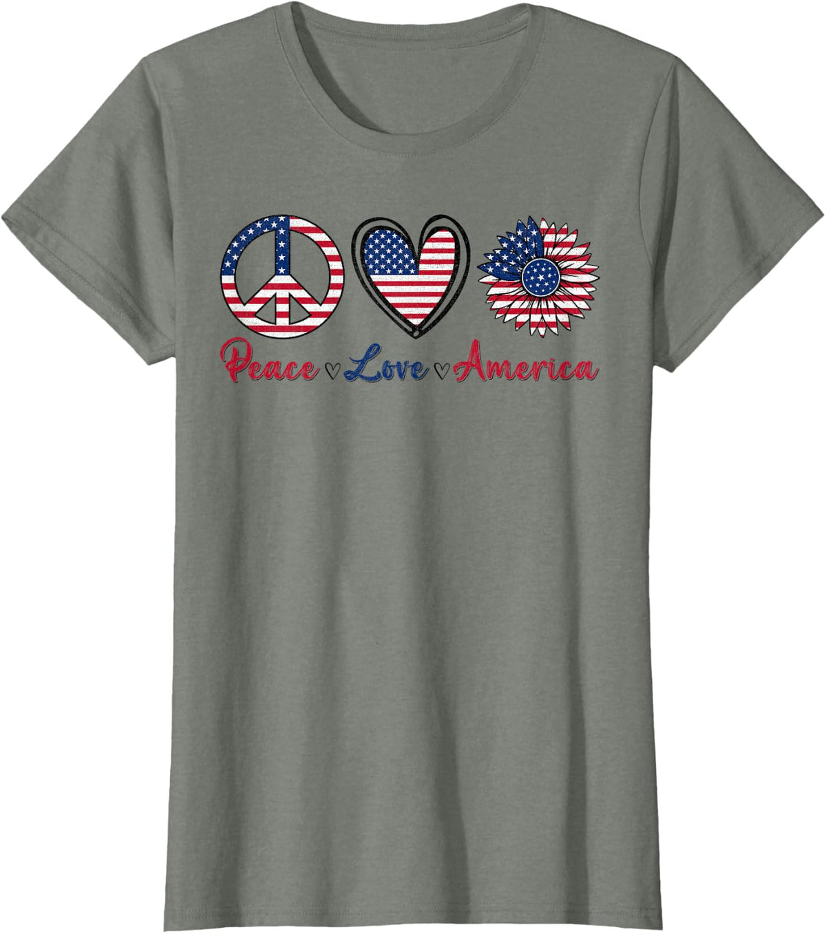 Peace Love America Peace Sign Love America 4th Of July T-Shirt - Olive Heather