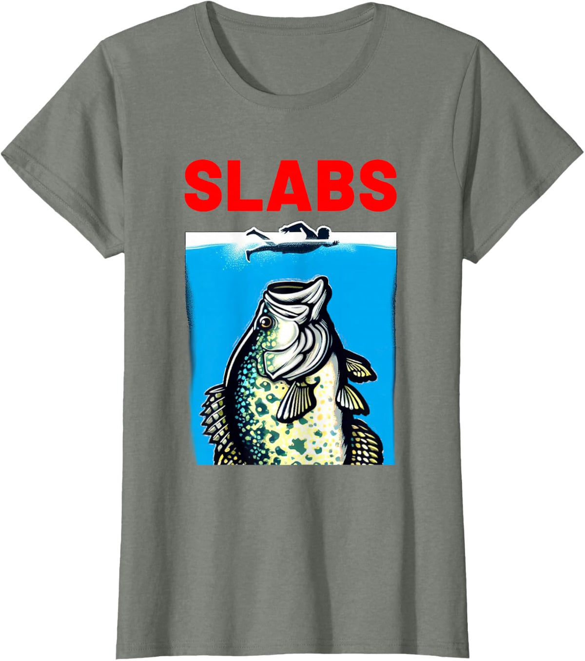Funny Slab Famous Shark Movie Parody Slabs Crappie Fishing T-Shirt - Olive Heather