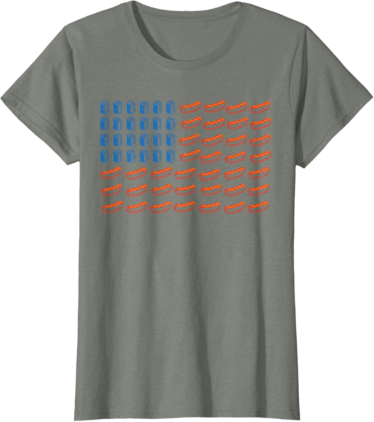 Hot Dog American Flag Patriotic Funny 4th of July BBQ T-Shirt - Olive Heather
