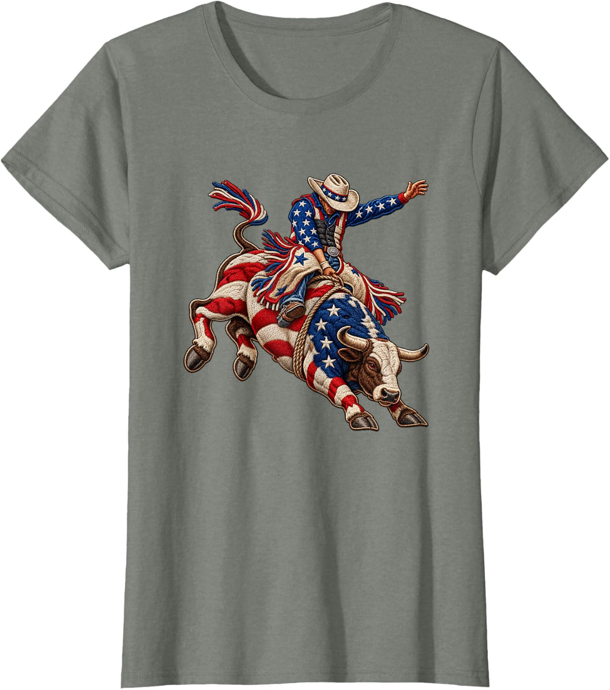 American Rodeo Riding Bull Retro USA Vintage Souvenir Kids T-Shirt - Olive Heather