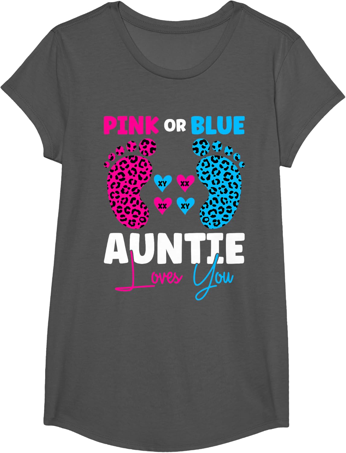 Pink Or Blue Auntie Loves You Gender Reveal Tees T Shirts for Baby Announcement - Girls Asphalt Grey