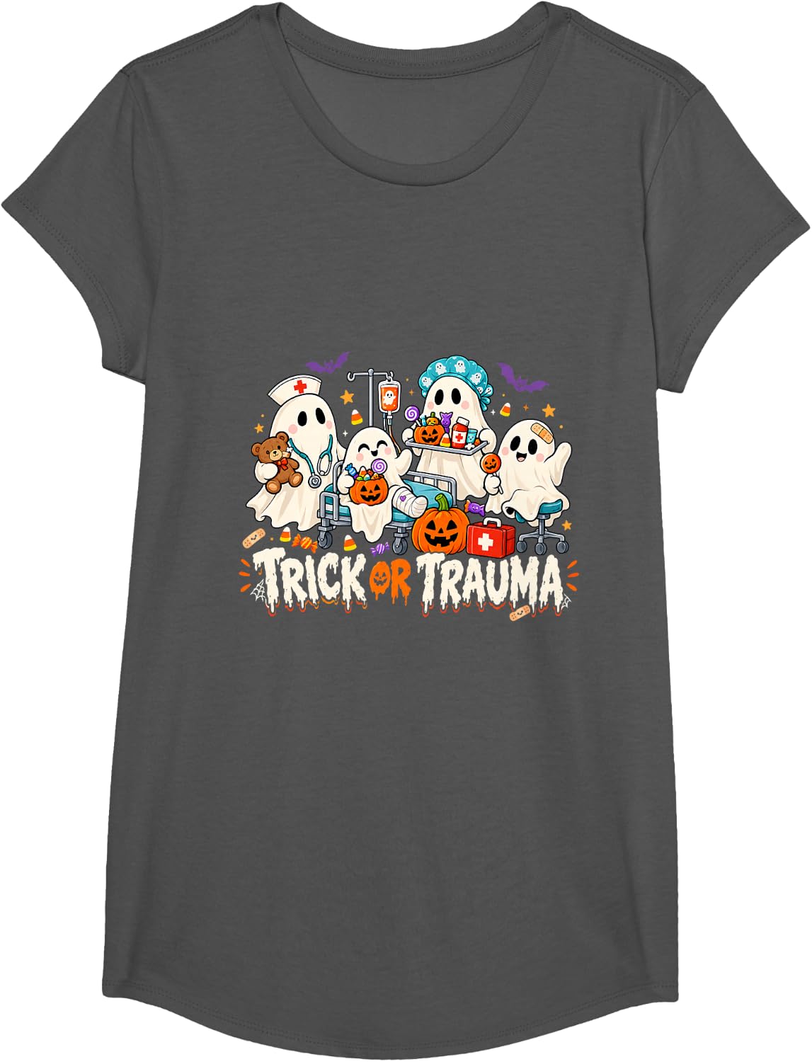 Funny Surgeon Medical Staff Boo Trick Treating Season Art T-Shirt - Girls Asphalt Grey