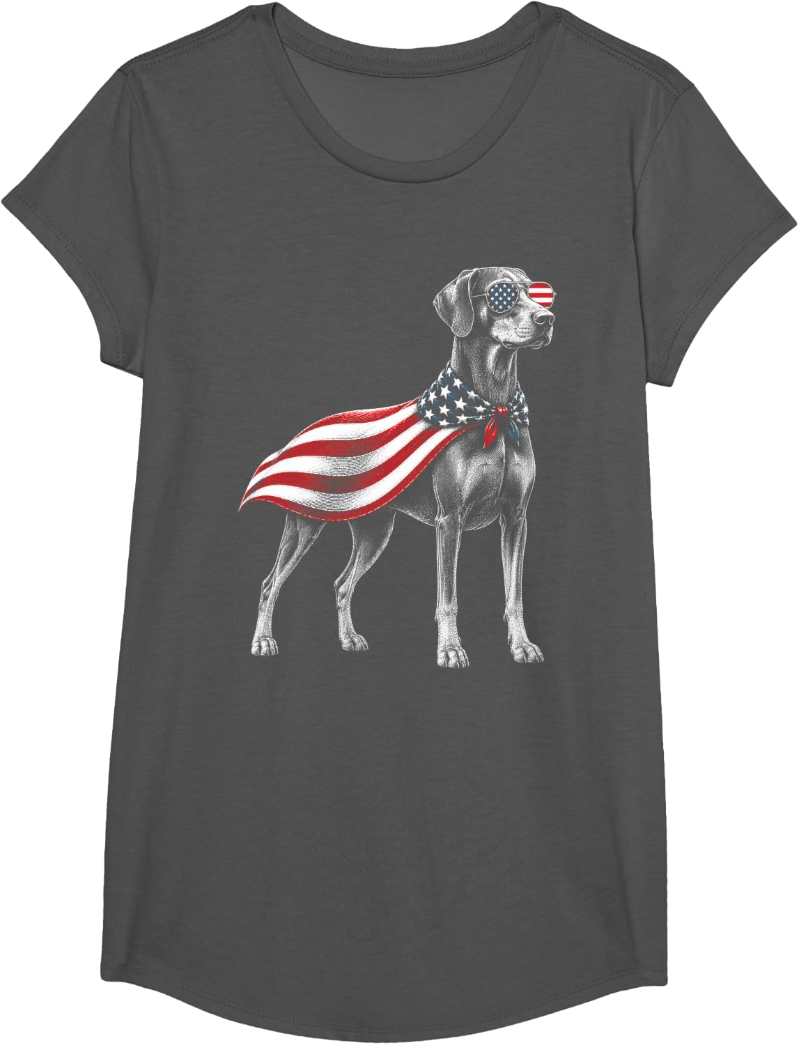 Doberman 4th of July US American Flag Dobie Dog Patriotic T-Shirt - Girls Asphalt Grey
