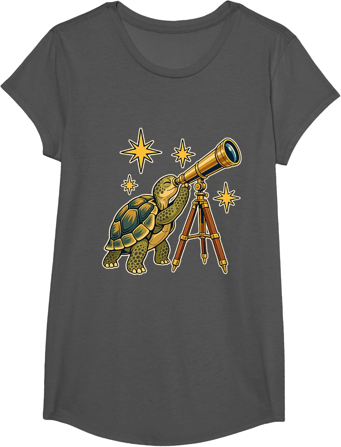 Telescope Tortoise Stargazing Astronomy Animal Design T-Shirt - Girls Asphalt Grey