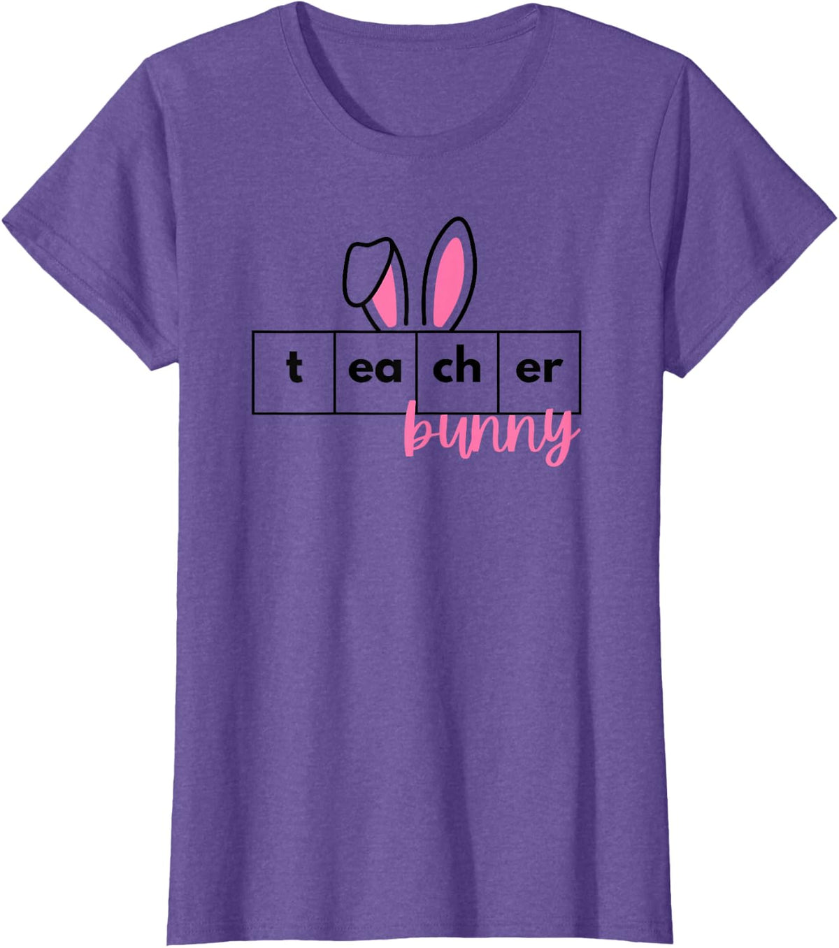 Teacher Bunny Reading Teacher Easter Spring T-Shirt - Purple Heather