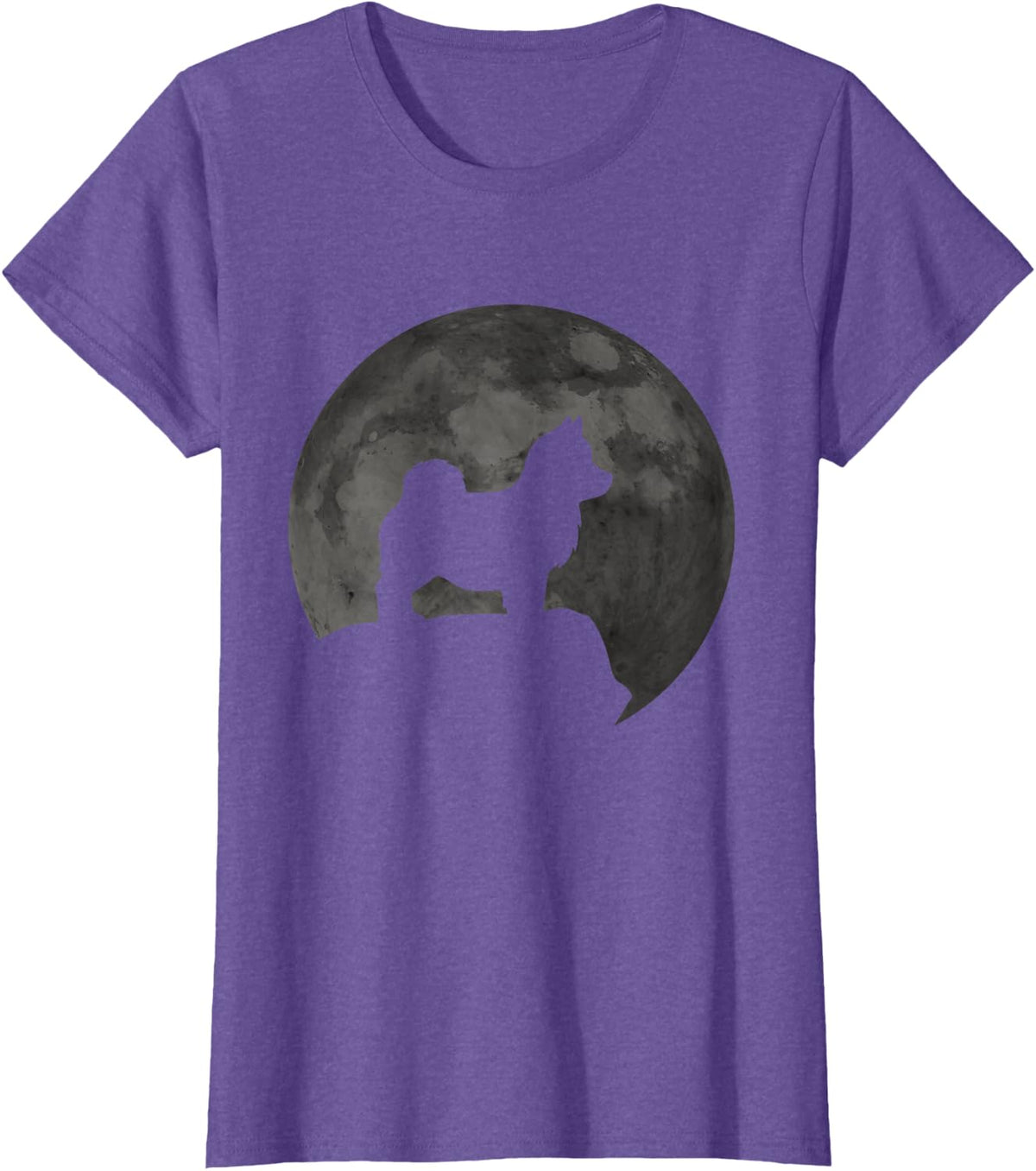 Moon And Dog Silhouette - Pomsky T-Shirt - Purple Heather