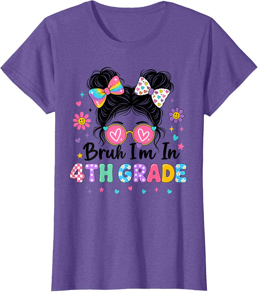 First Day of 4th Grade Shirt Girls Fourth Grade Back to School Tee T-Shirt - Purple Heather