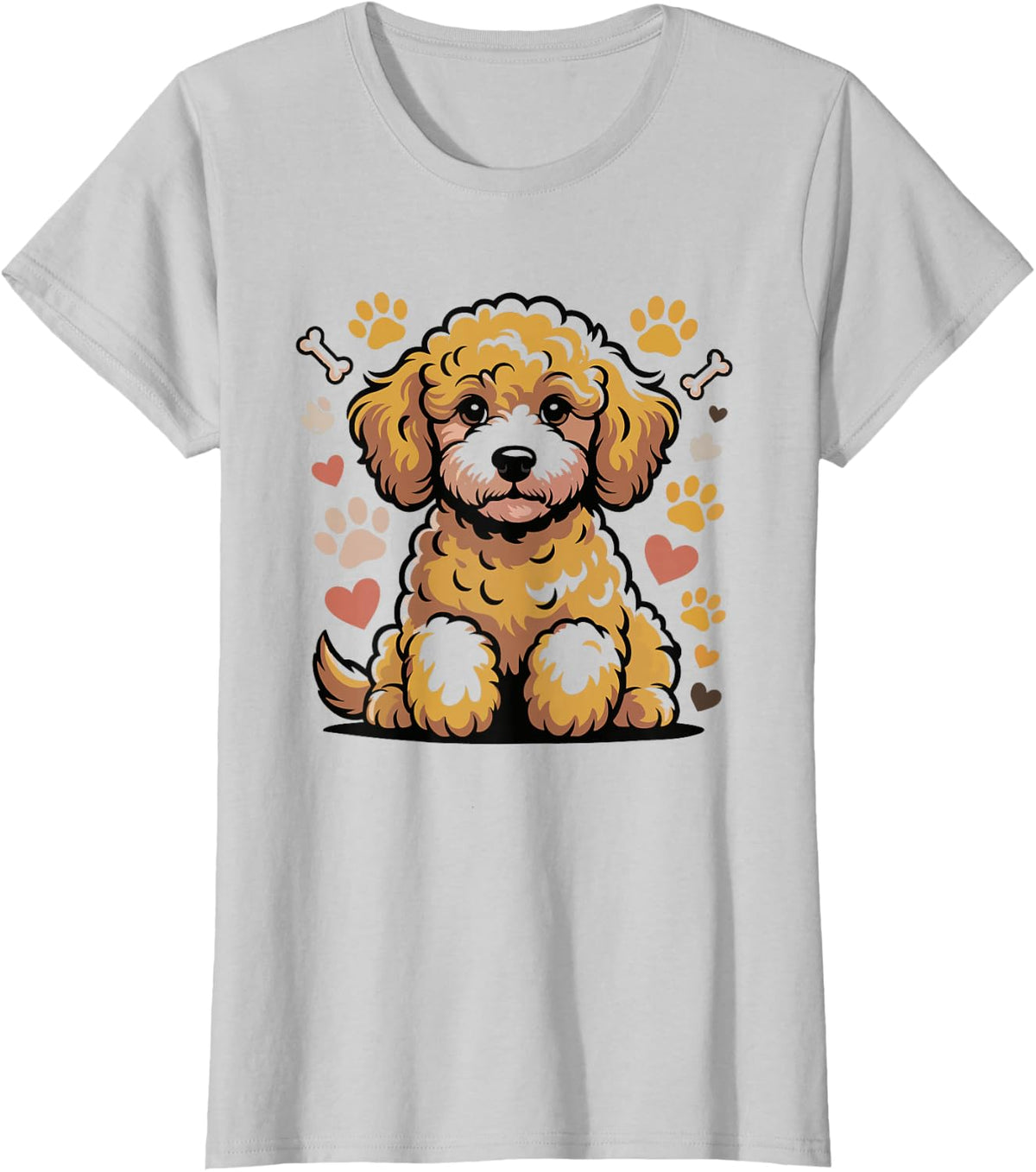 Goldendoodle Mama Fluffy Dog Portrait Colorful Doodle Art T-Shirt - Silver Grey