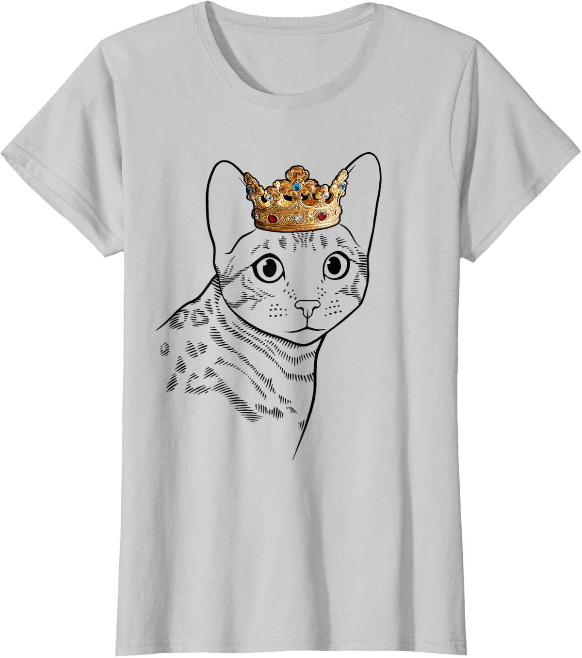 Bengal Cat Wearing Crown T-Shirt - Silver Grey
