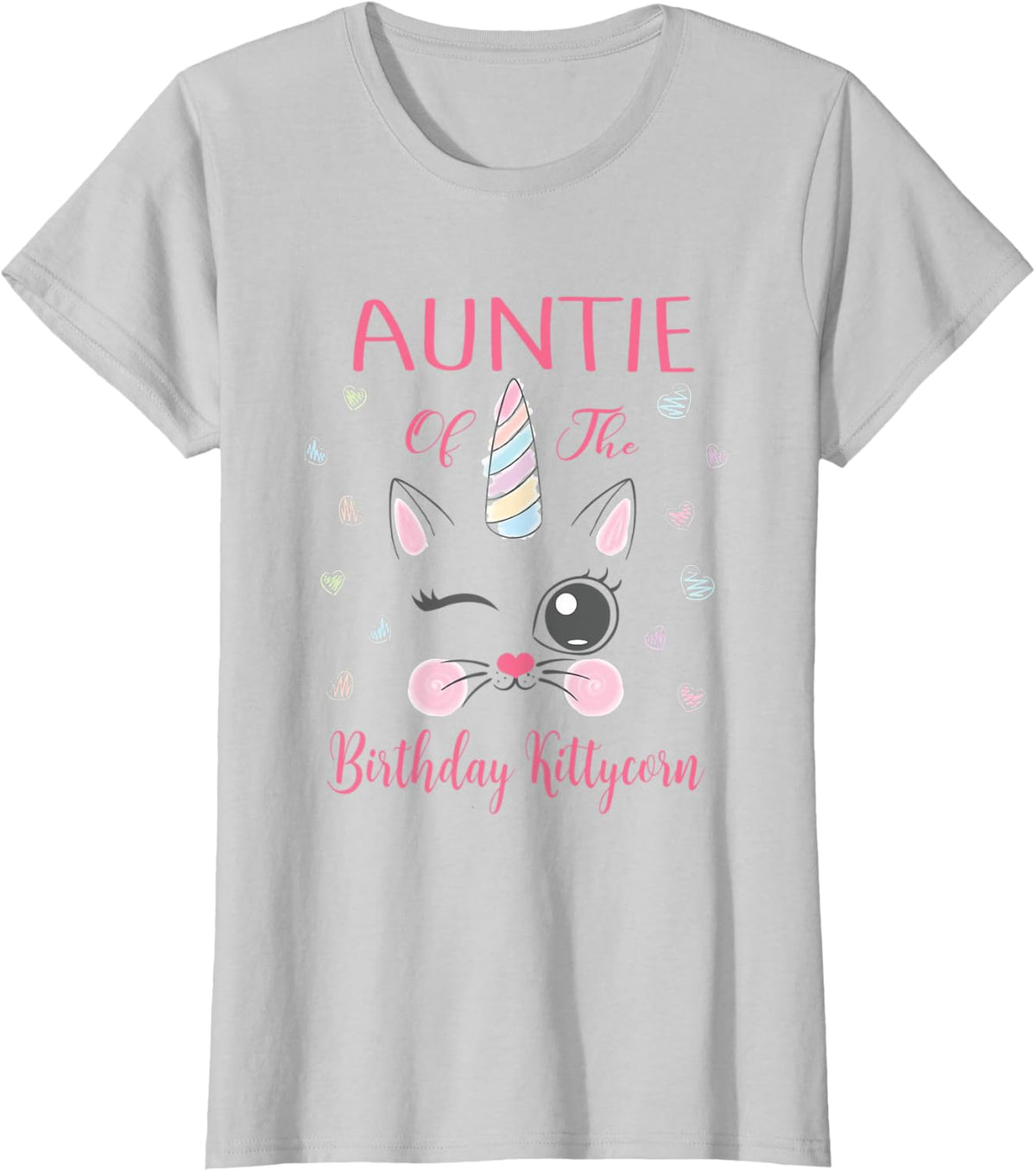 Auntie Of The Birthday Kittycorn Princess Girl Party T-Shirt - Silver Grey