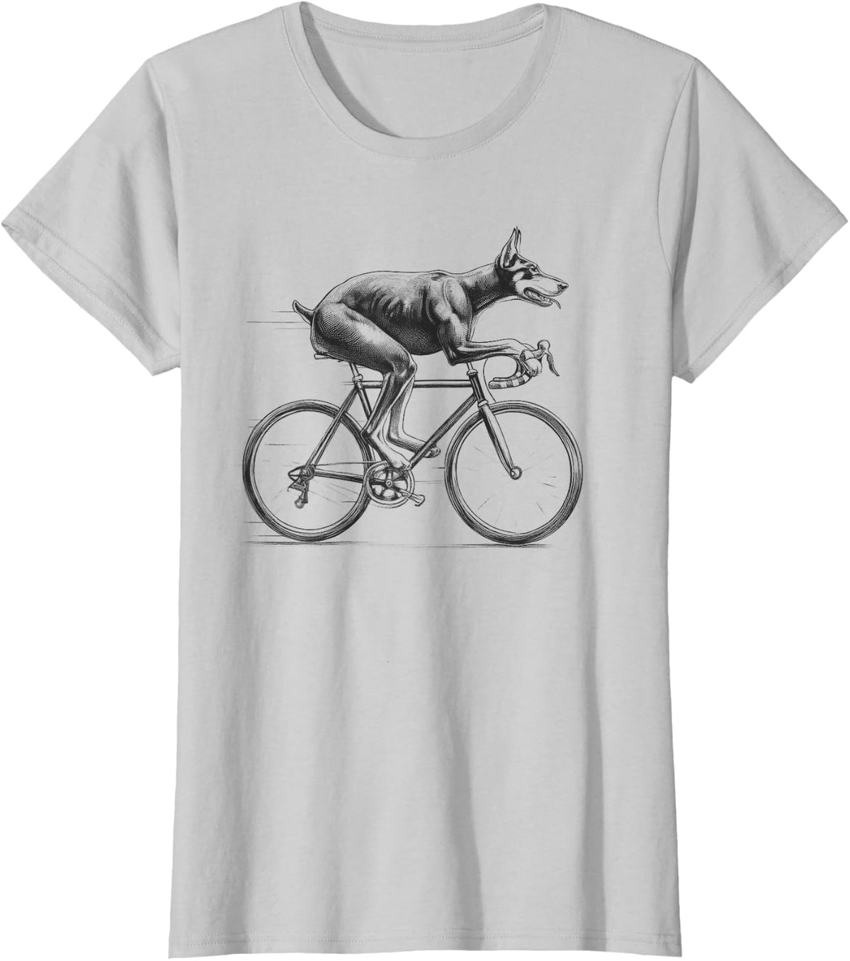 Doberman Dog Riding A Bike Bicycle Cycling T-Shirt - Silver Grey