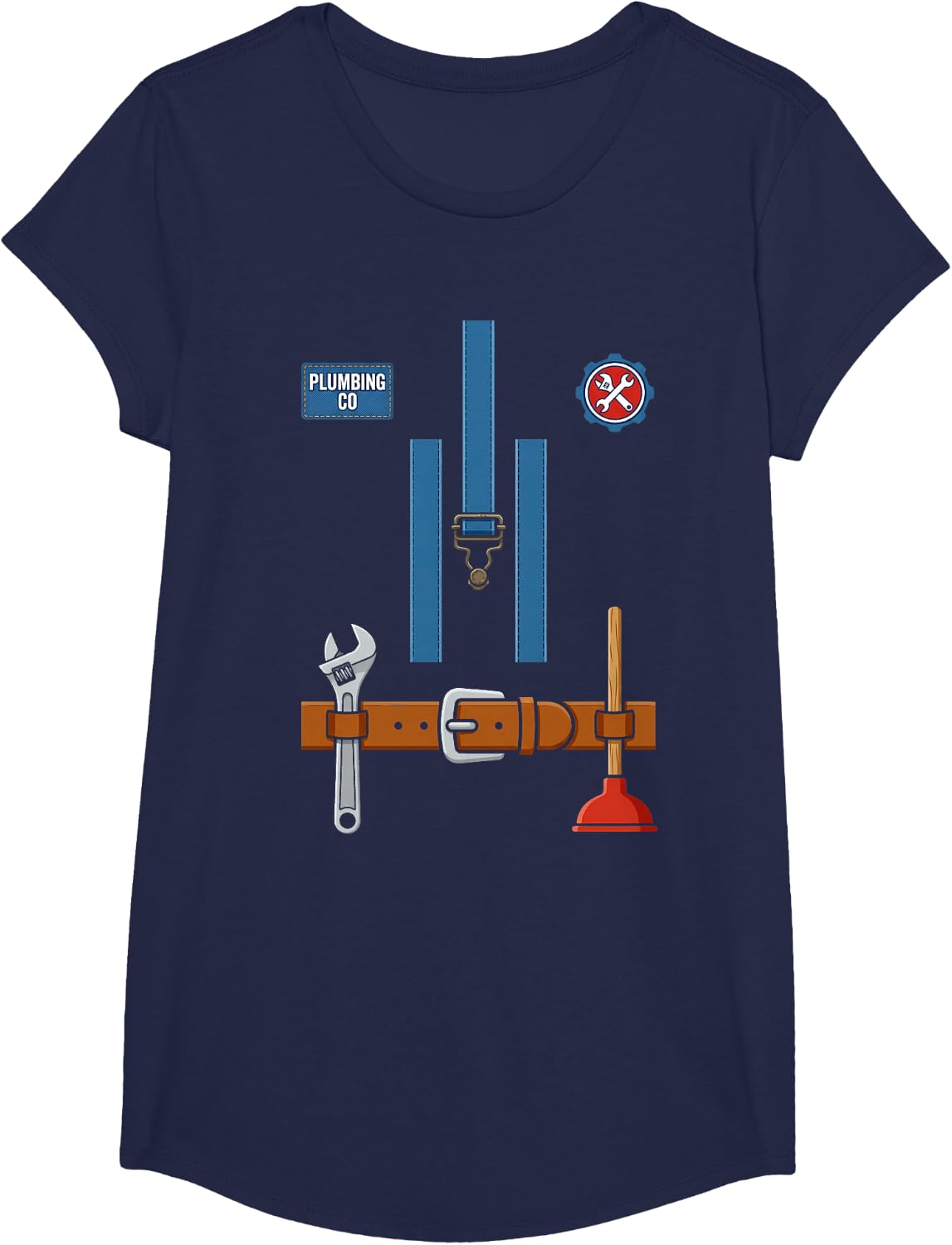 Plumber Halloween Costume Funny Tool Belt Wrench Plunger T-Shirt - Girls Navy Blue