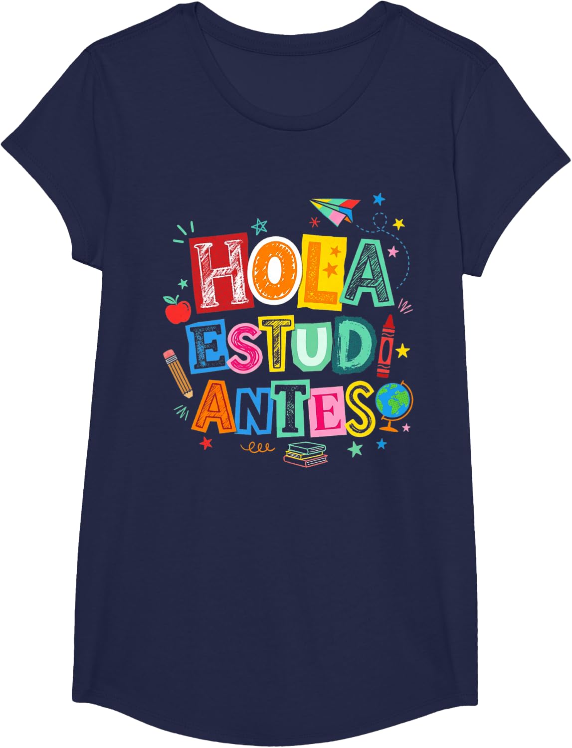 Maestra Hola Estudiantes Back to School Spanish Teacher T-Shirt - Girls Navy Blue