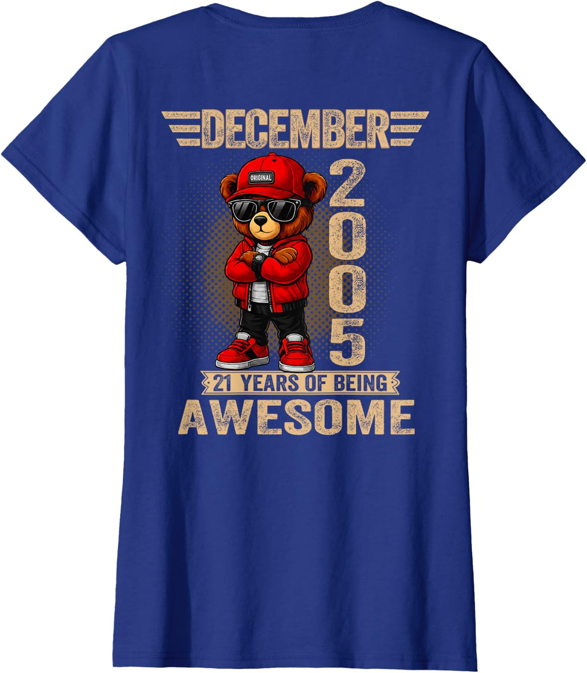 (ON Back) December 21st Birthday Men Women 2005 Teddy Bear T-Shirt - Royal Blue