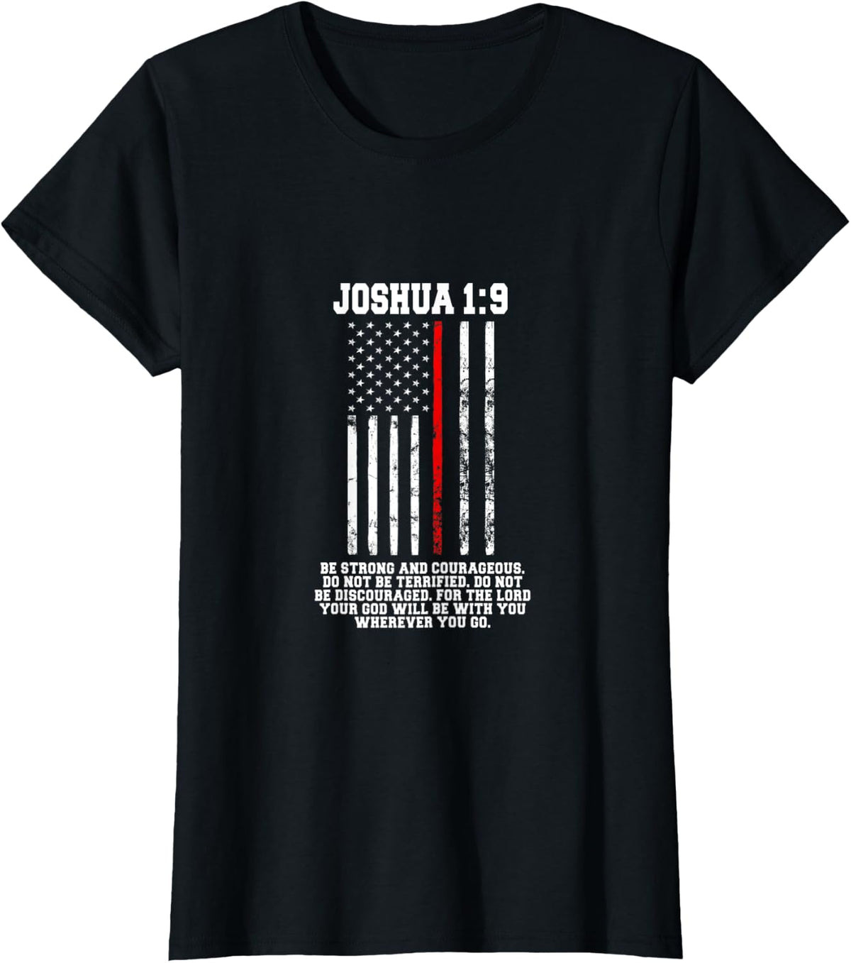 Thin Red Line Firefighter Bible Verse Christian T-Shirt - Black