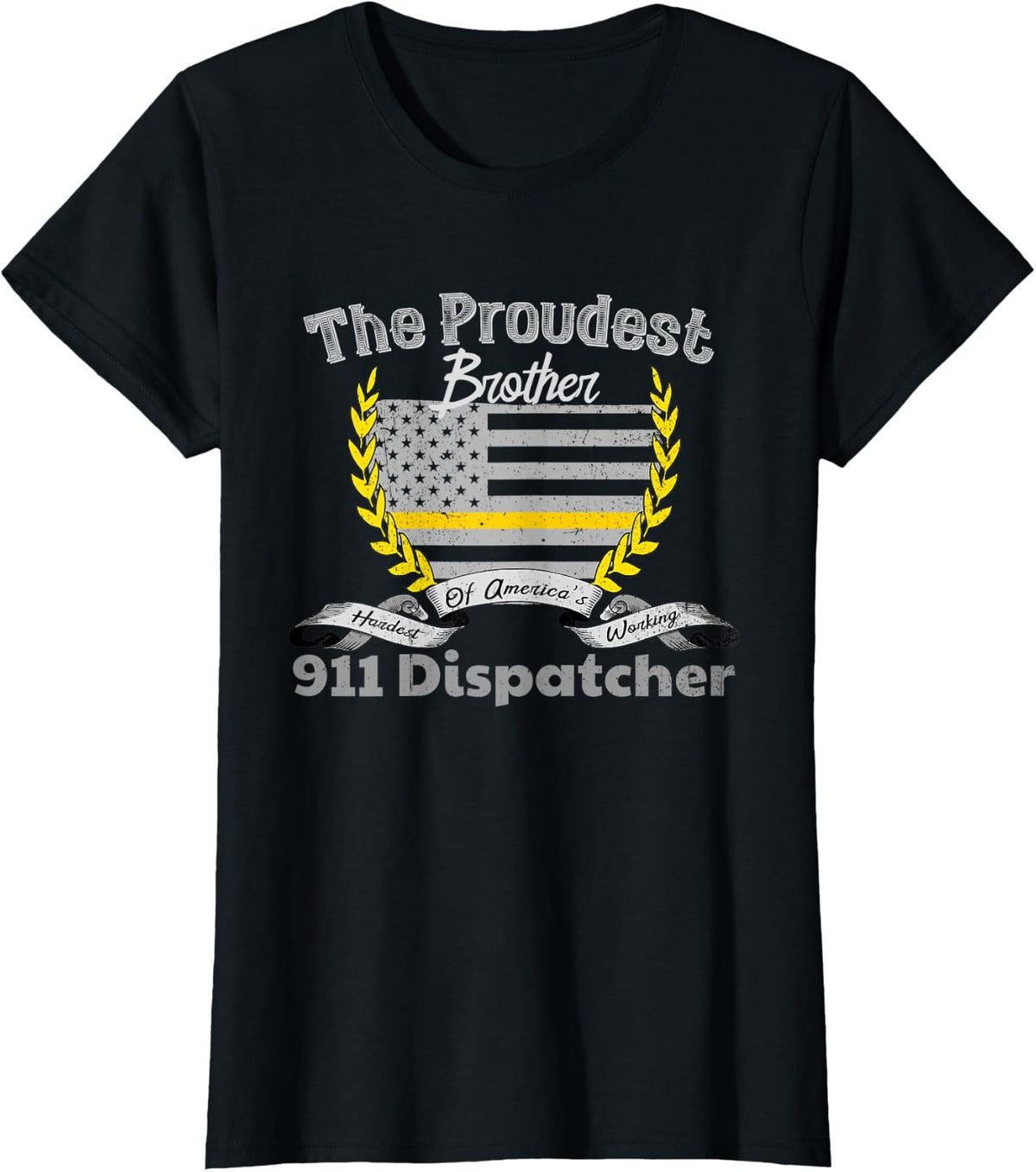 911 Dispatcher Apparel Proud Brother Thin Gold Line T-Shirt - Black