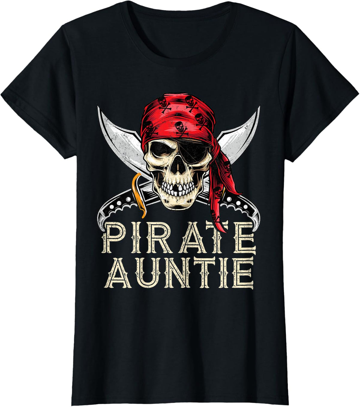 Pirate Auntie Gift Jolly Roger Flag Skull Halloween Aunt T-Shirt - Black