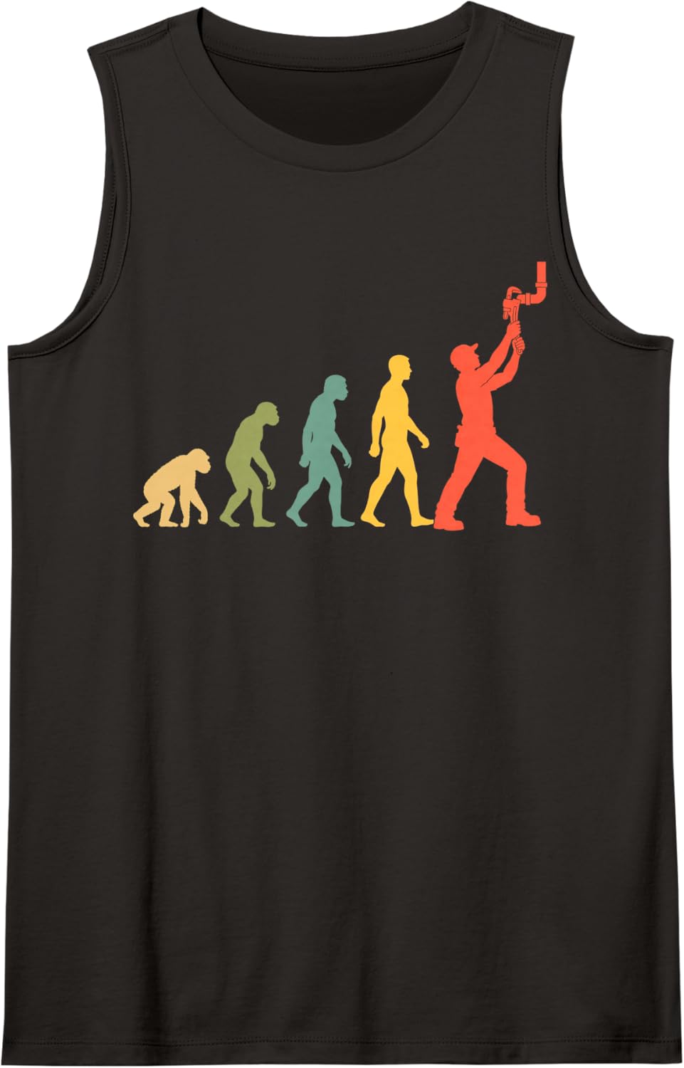 Plumber Evolution Funny Pipe Wrench Human Evolution Sleeveless Tank Top - Black