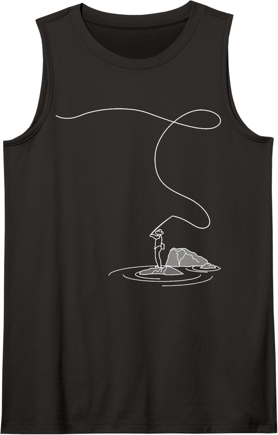 Fly Fishing Lover Line Art Fishrod Fly Rod Angling Fisherman Sleeveless Tank Top - Black
