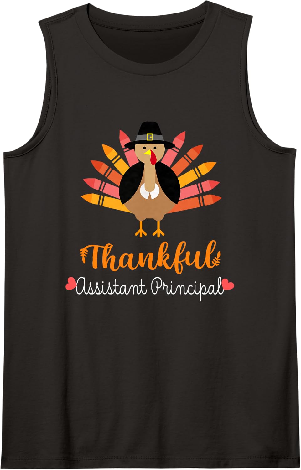 One Thankful Assistant Principal Thanksgiving Turkey Pencil Sleeveless Tank Top - Black