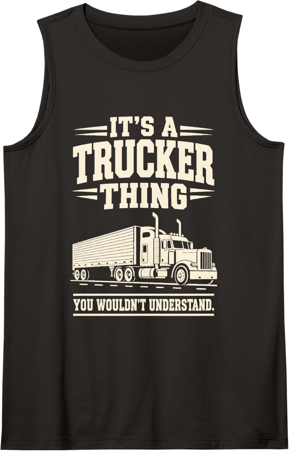 Semi Truck Silhouette Funny Trucker Sleeveless Tank Top - Black