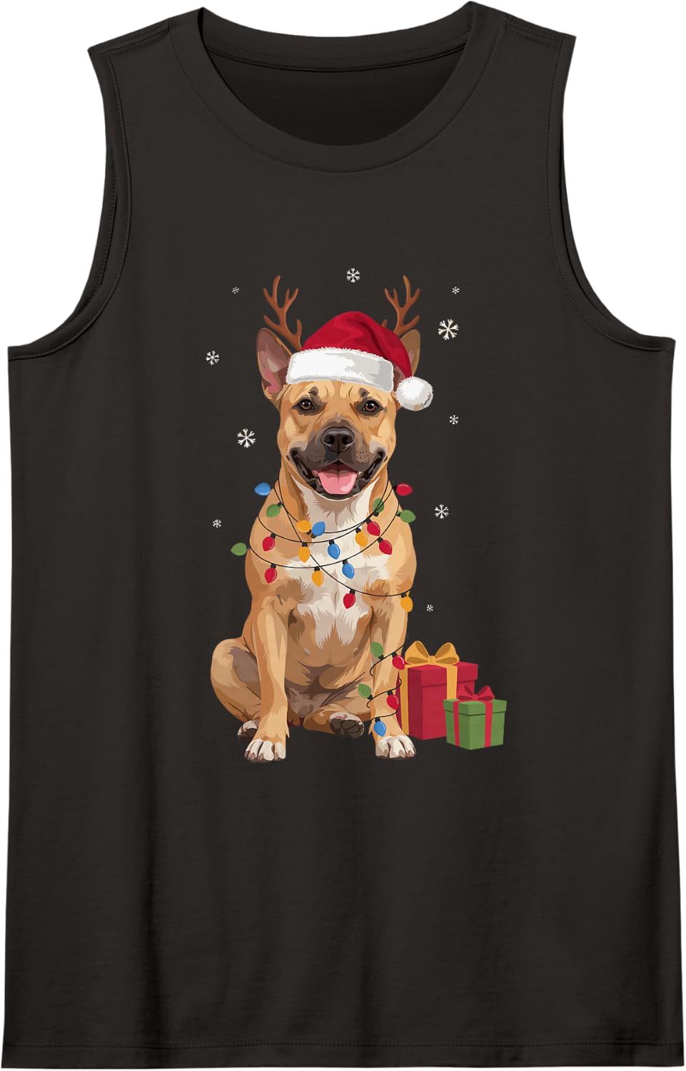 Funny American Staffordshire Christmas Santa Hat Dog Mom Dad Sleeveless Tank Top - Black