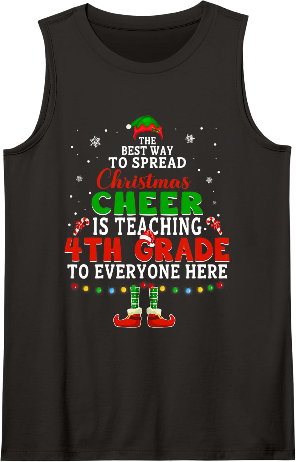 Christmas Cheer is Teaching 4th Grade Santa Elf Teacher Xmas Sleeveless Tank Top - Black
