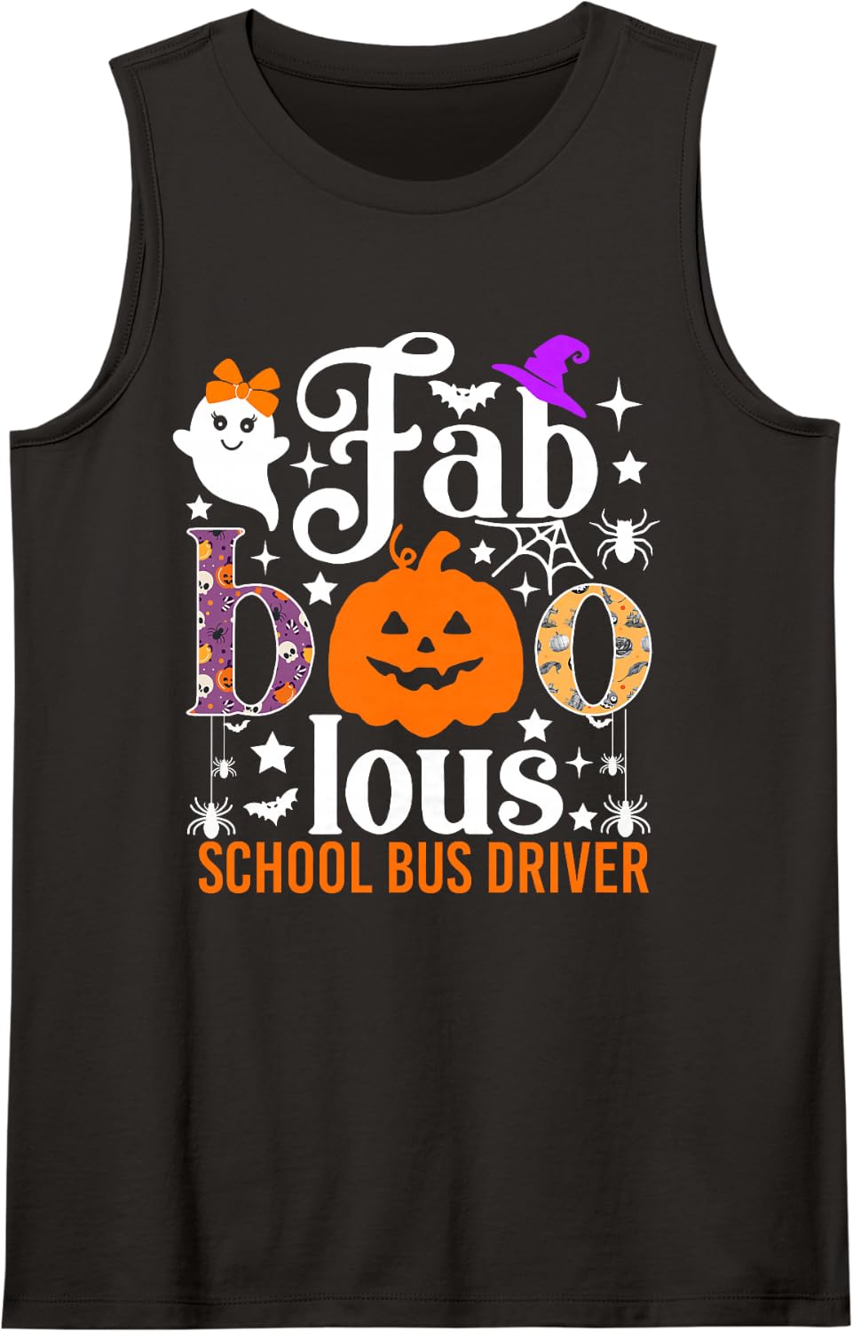 Faboolous School Bus Driver Funny Pumpkin Halloween Costume Sleeveless Tank Top - Black
