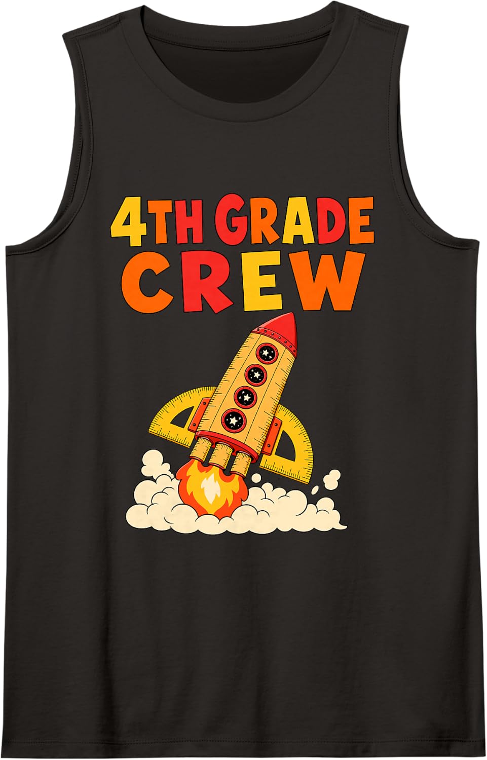 4th Grade Crew Teacher Rocket Back to School Sleeveless Tank Top - Black