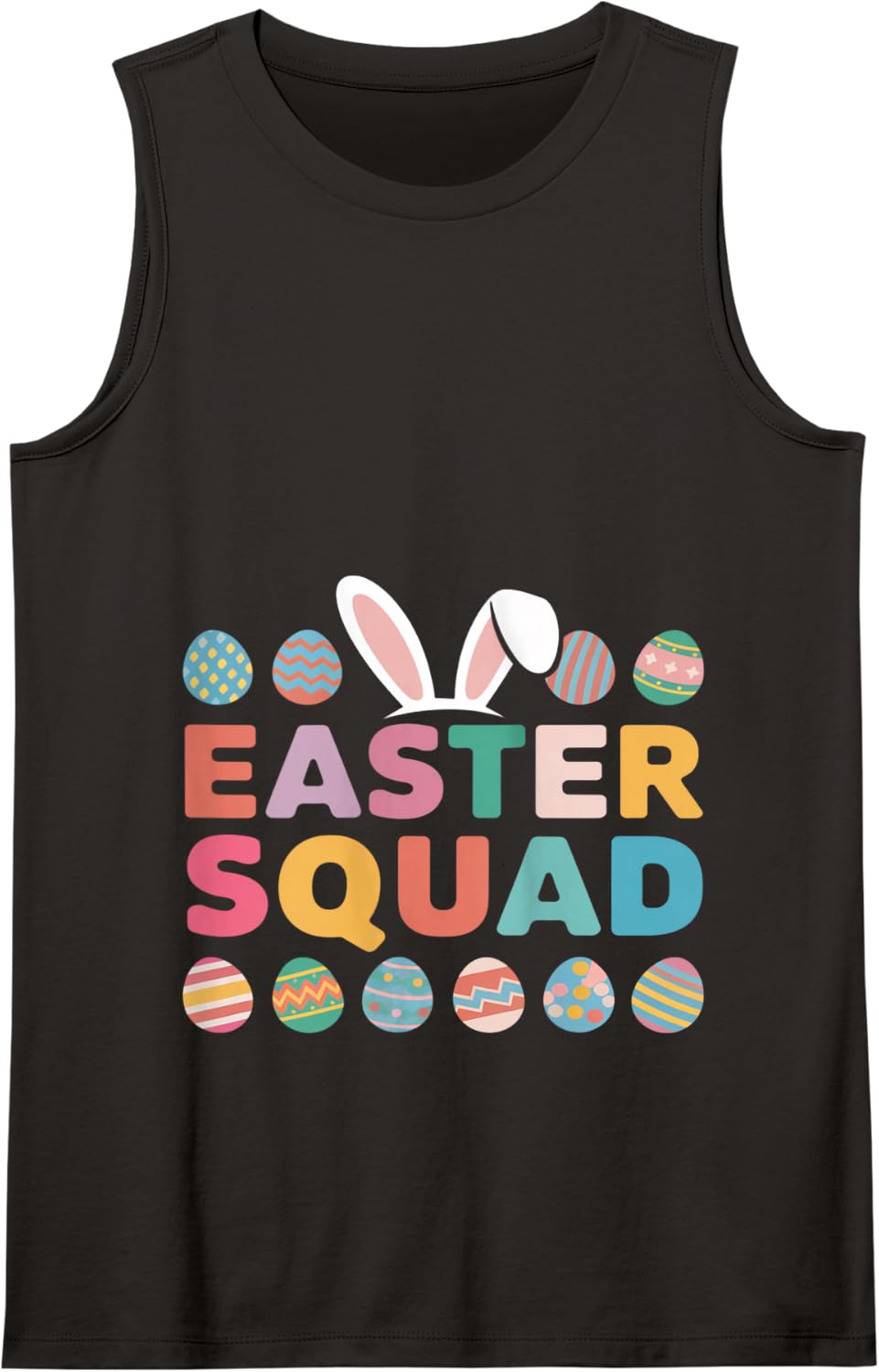 Easter Squad Bunny Ears Pastel Easter Eggs Tank Top - Black
