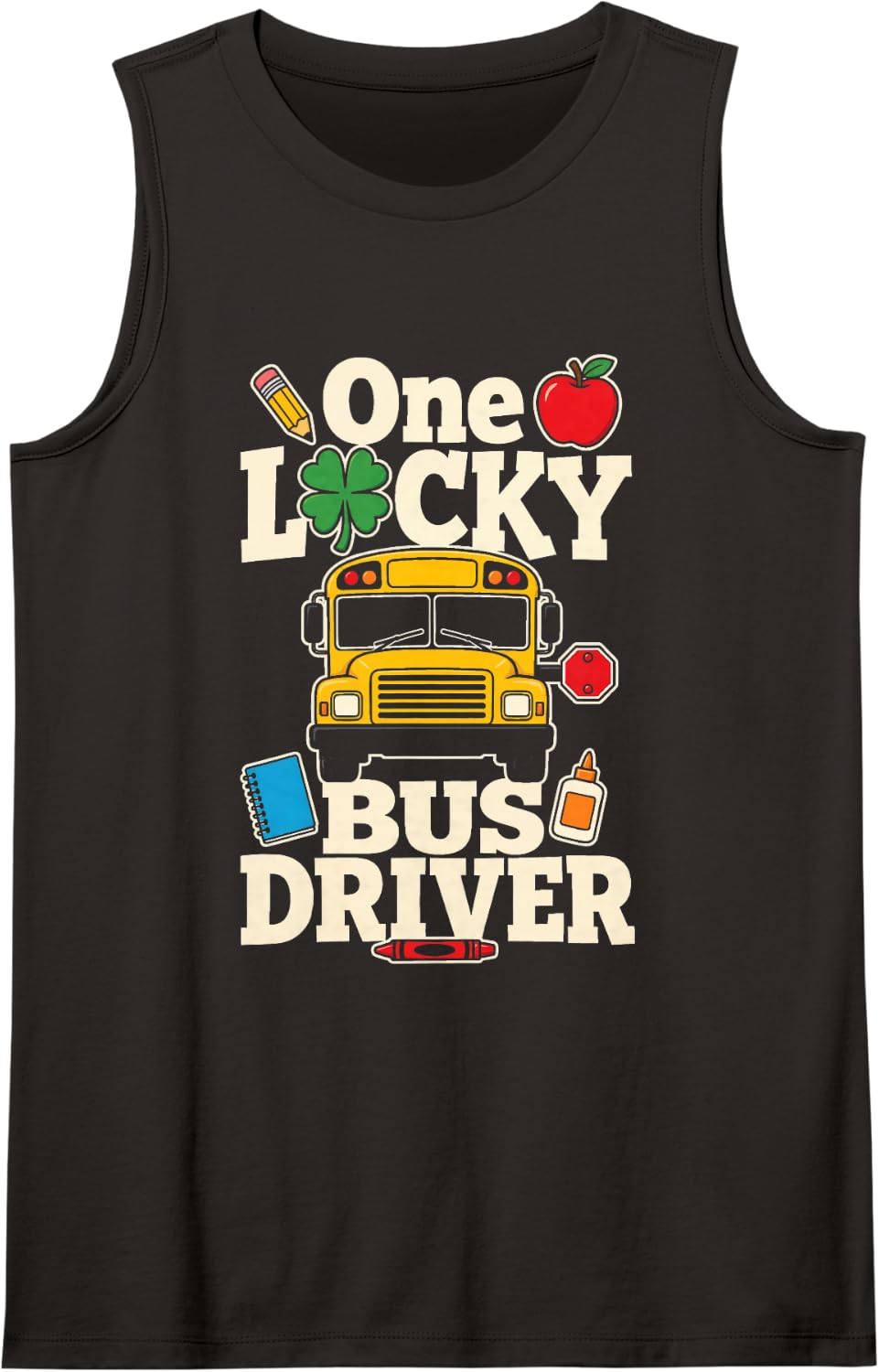 School Bus Driver One Lucky St Patricks Day Elementary Sleeveless Tank Top - Black