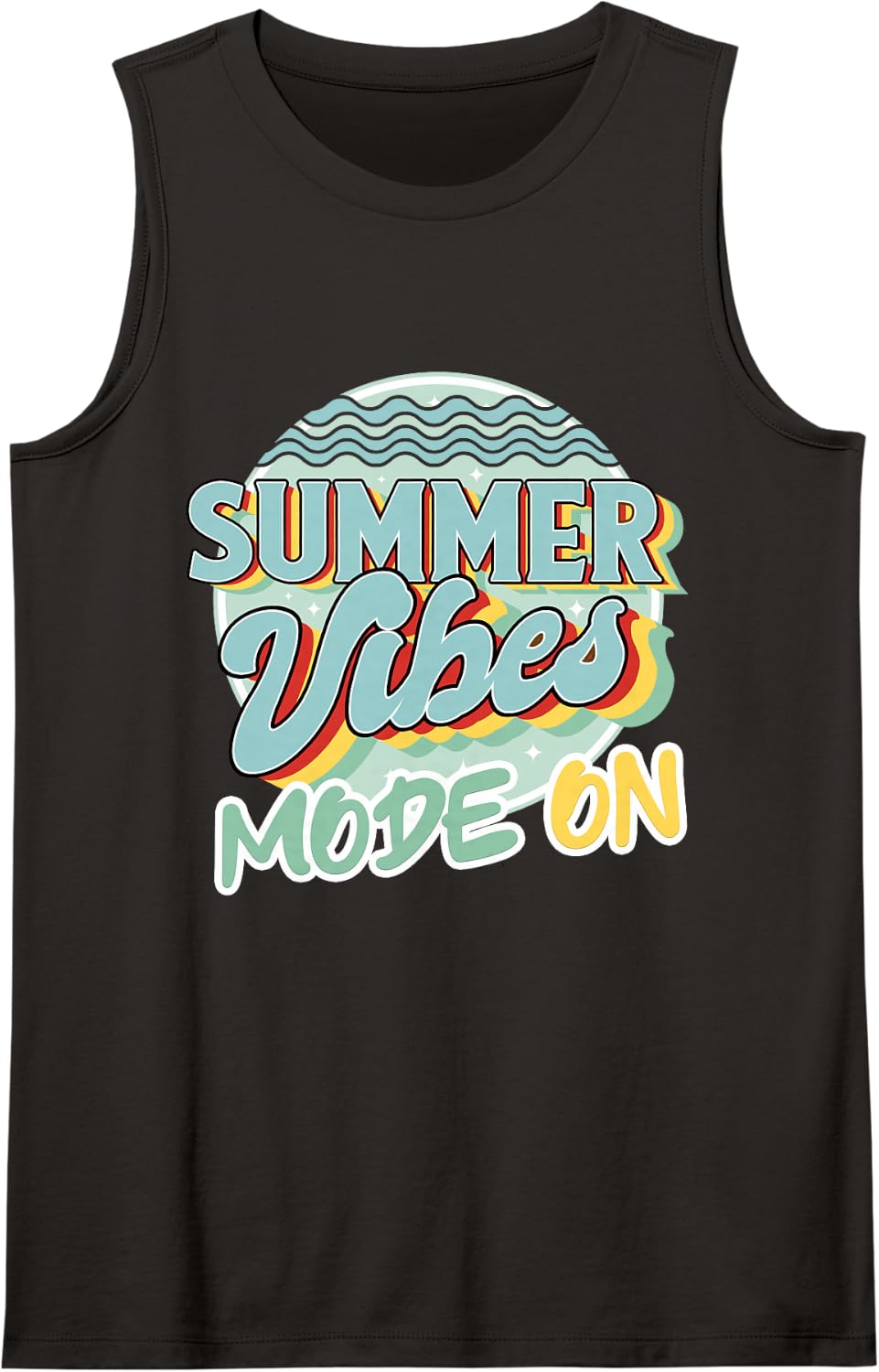 Summer Vibes Mode On Vacay Sleeveless Tank Top - Black