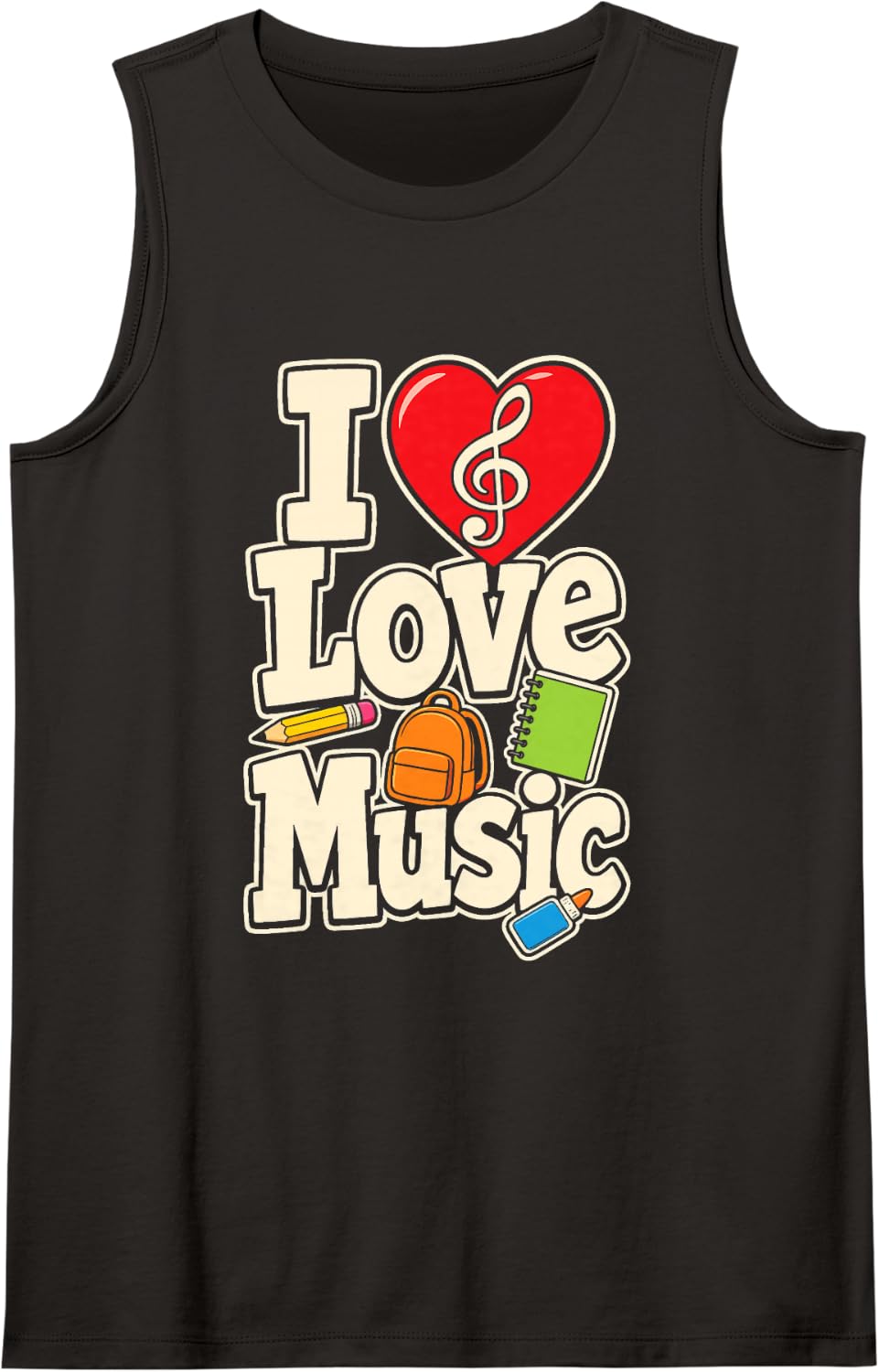Music Teacher I Love Elementary School Treble Clef Gift Sleeveless Tank Top - Black