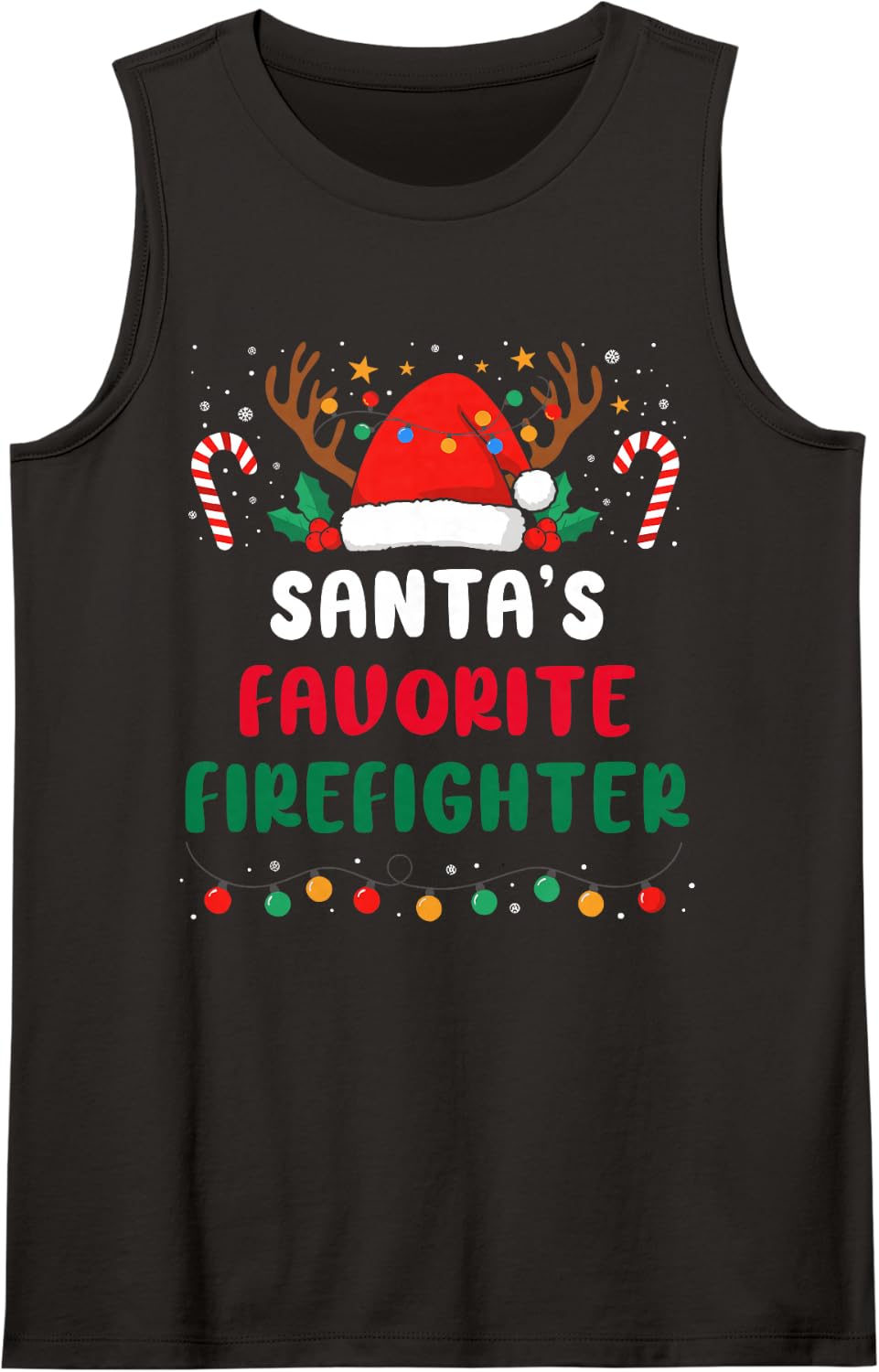 Santa's Favorite Firefighter - Funny Christmas Xmas Holiday Sleeveless Tank Top - Black