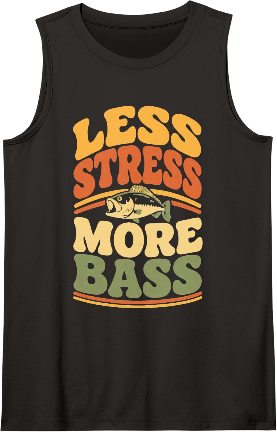 Retro River Fishing Bass Freshwater Angler Fisherman Sleeveless Tank Top - Black